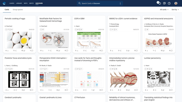 Discover module showing community card feed