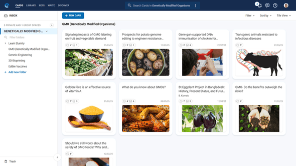 Cards main interface showing existing cards and folder structure