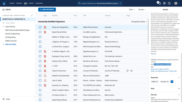 Reference with DOI information and publisher access options