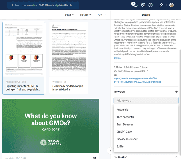 Metadata editing interface showing keyword and note addition