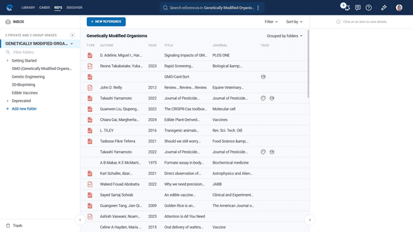 References module main view showing organized reference list