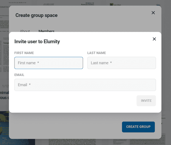 External invitation interface with email input