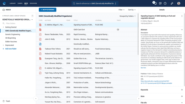 References module main interface showing reference list and management tools
