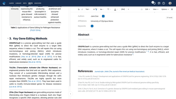 Write module showing references imported from cards