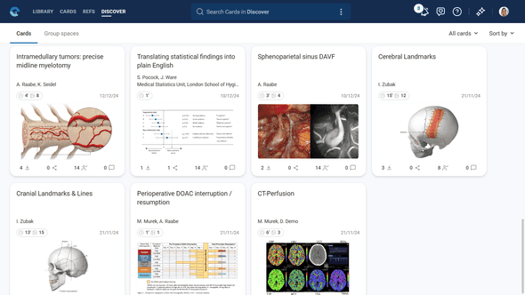 Discover main feed showing community cards in grid layout