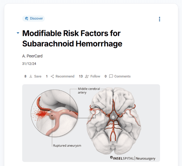 Discover card interaction options showing save, recommend, follow, and comment buttons