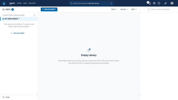 New group space showing initial folder creation options