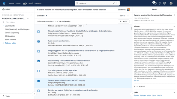 PubMed search interface within Elumity