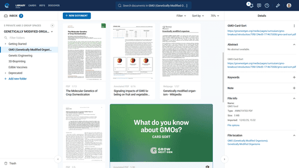 Library view showing mixed file types with appropriate thumbnails
