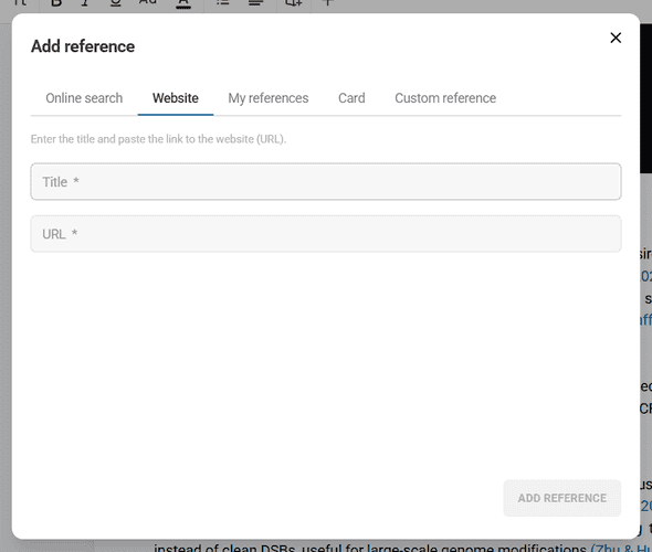Website reference creation form