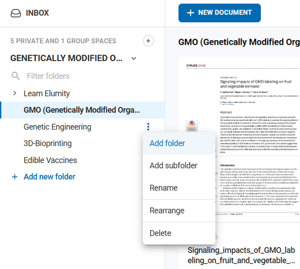 Folder creation interface showing naming and organization options