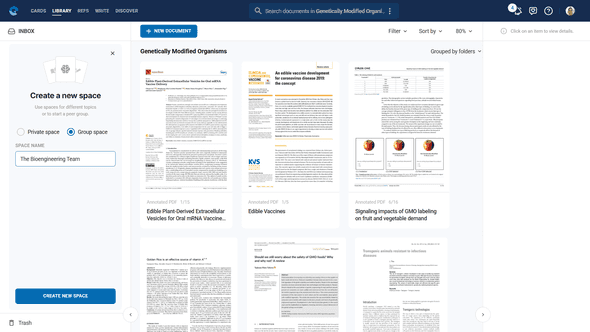 New user workspace setup showing space creation dialog