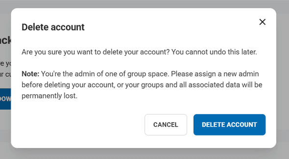 Account deletion warning interface
