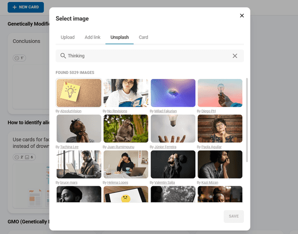Cover image selection interface showing available options