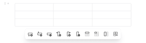 Table creation interface showing column and row options