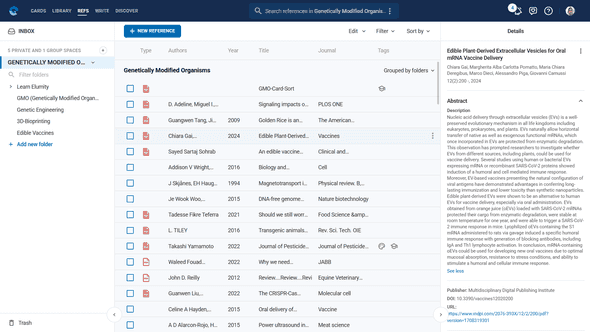 References module main interface showing reference list and management tools