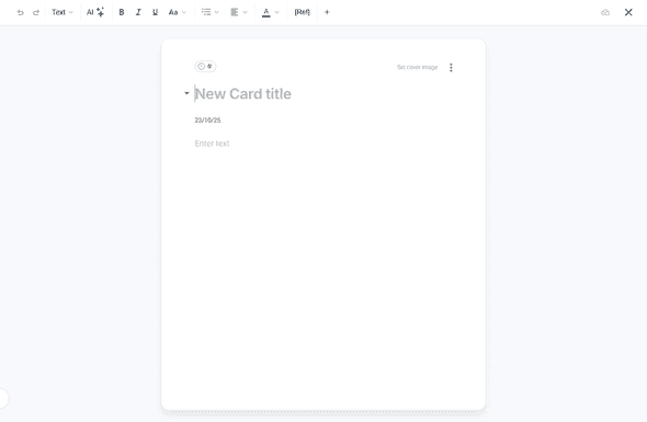 New card creation screen with title field highlighted