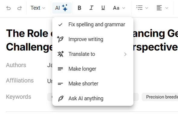 AI button in Cards rich text editor toolbar