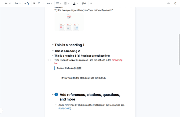 Formatted card content showing different text styles and list types