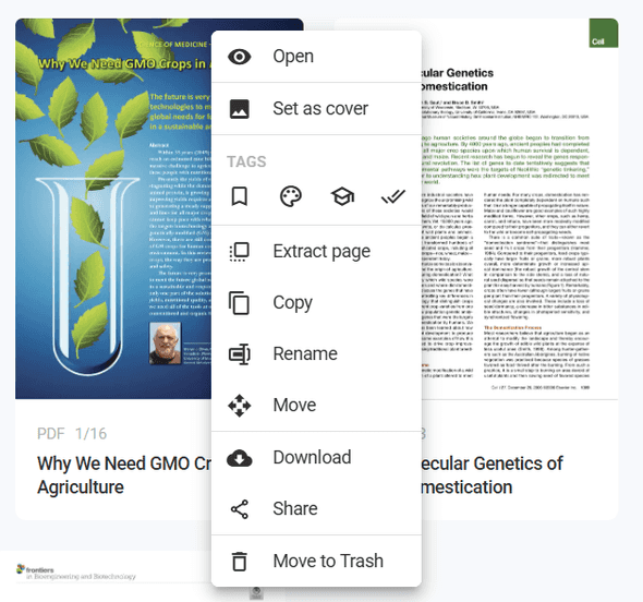 Document context menu showing all available actions