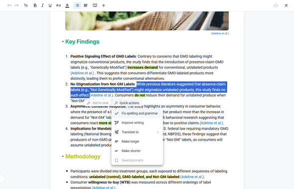 Card editing interface showing rich text editor and AI assistance options