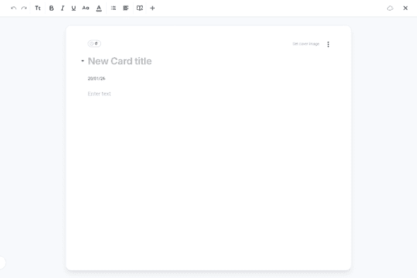 New card creation screen with title field highlighted