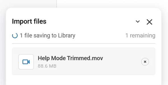 Large file upload showing progress and file size information