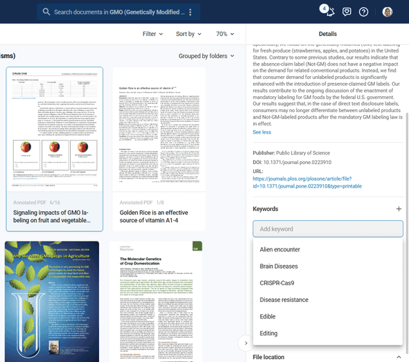 Metadata editing interface showing keyword and note addition