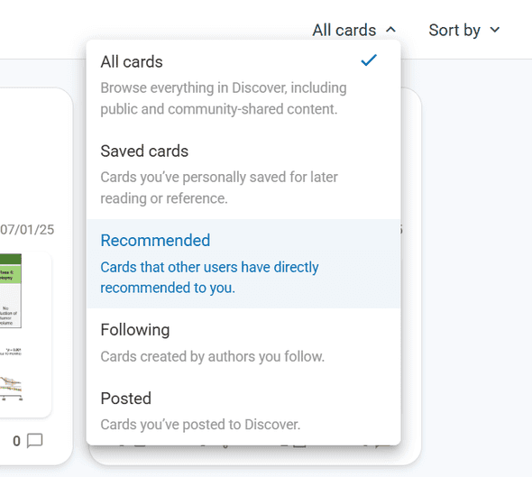 Discover filtering options showing different view modes