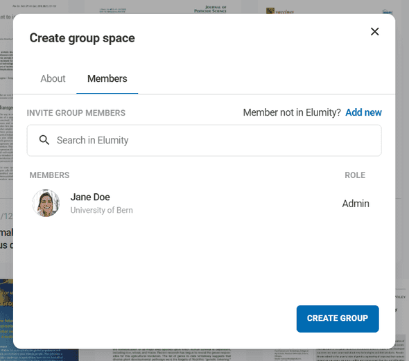 Member search interface showing existing Elumity users