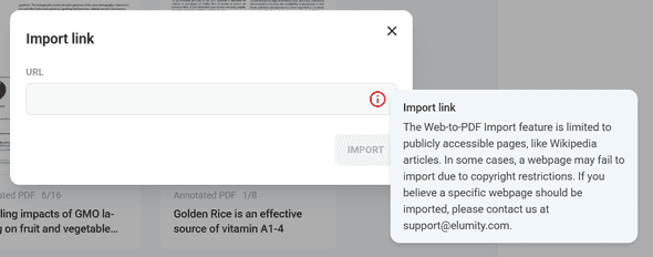 Import link interface with URL input field