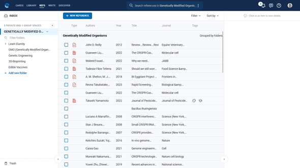 References module main view showing organized reference list