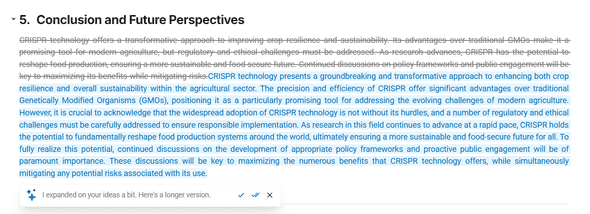 Text expansion showing original and lengthened versions