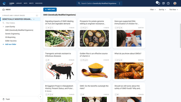 Cards module showing tile view of knowledge cards