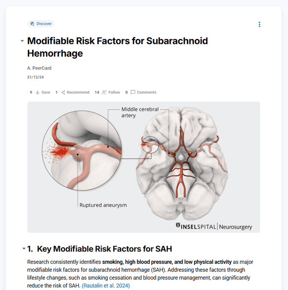 Discover card interaction options showing save, recommend, follow and comment buttons