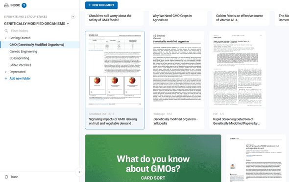 Space and folder navigation showing current location