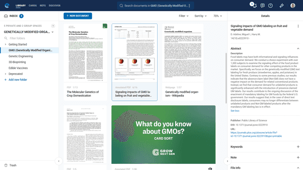 Document grid showing various thumbnail sizes and document types