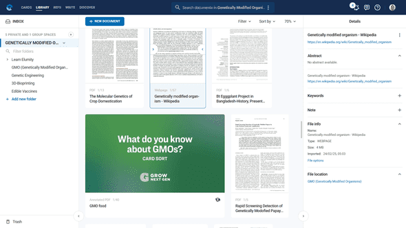 Library view showing mixed file types with appropriate thumbnails
