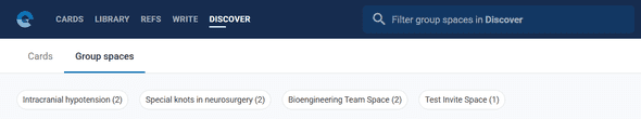 Discover Group Spaces tab showing available collaborative research groups
