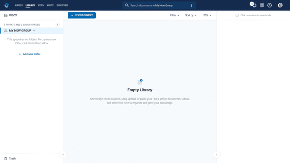 New group space showing initial folder creation options