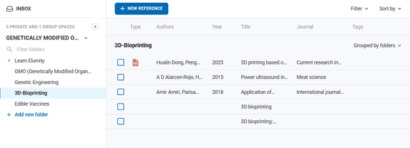 Reference organization showing folder structure