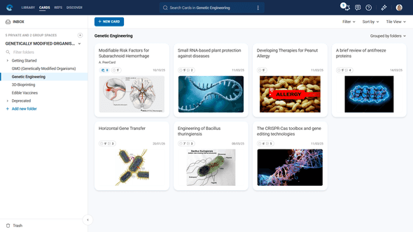 Cards main interface showing existing cards and folder structure