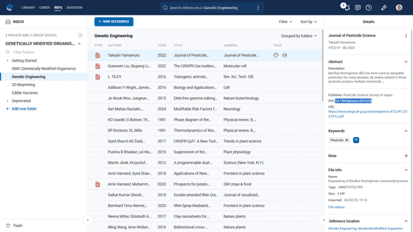 Reference with DOI information and publisher access options